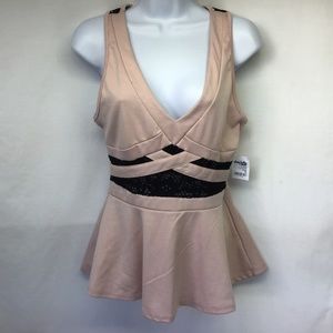 Charlotte Russe Pink Black lace Tank NWT M